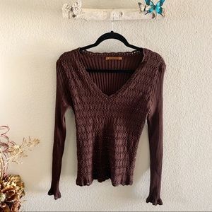 Belldini Brown Rib Knit Long Sleeve Top